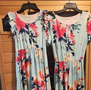Floral Maxi Dress with Pink and Blue Accents